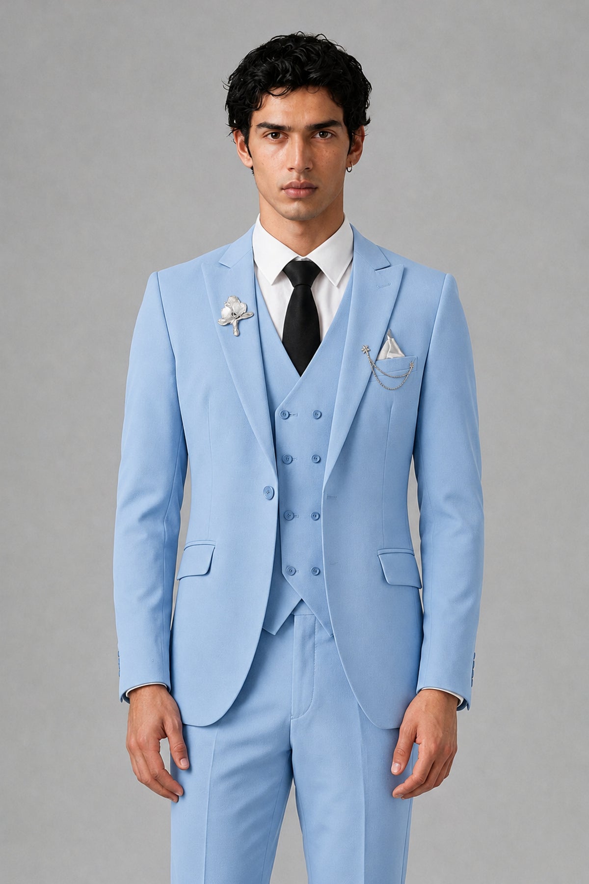 Bolodoo Men's Light Blue 2-Piece Suit – Notch Lapel Jacket & Trousers - Light Blue - Light_Blue_1