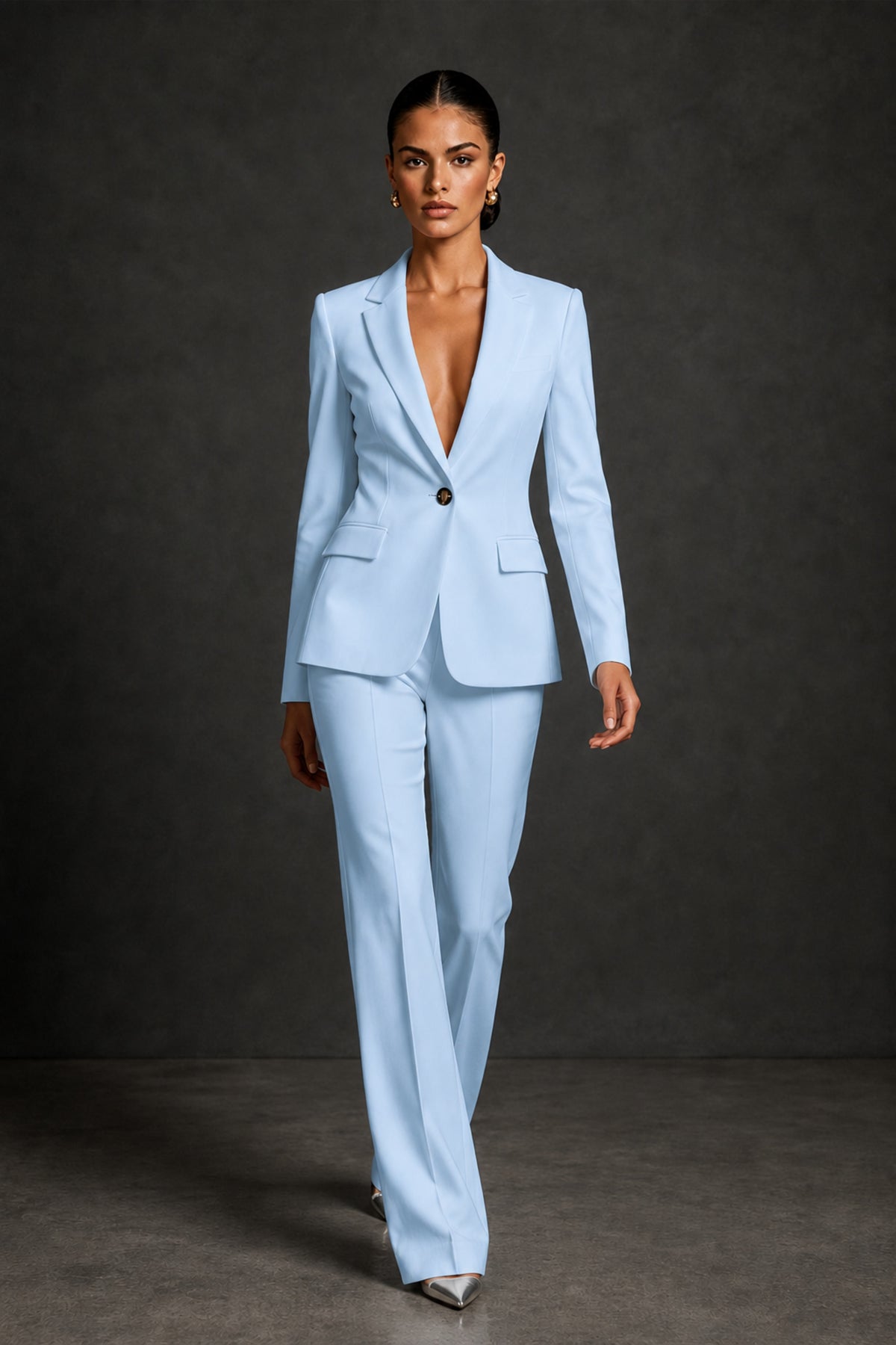 BOLODOO Light Blue Two-Piece Blazer and Pants Suit Set - Light Blue