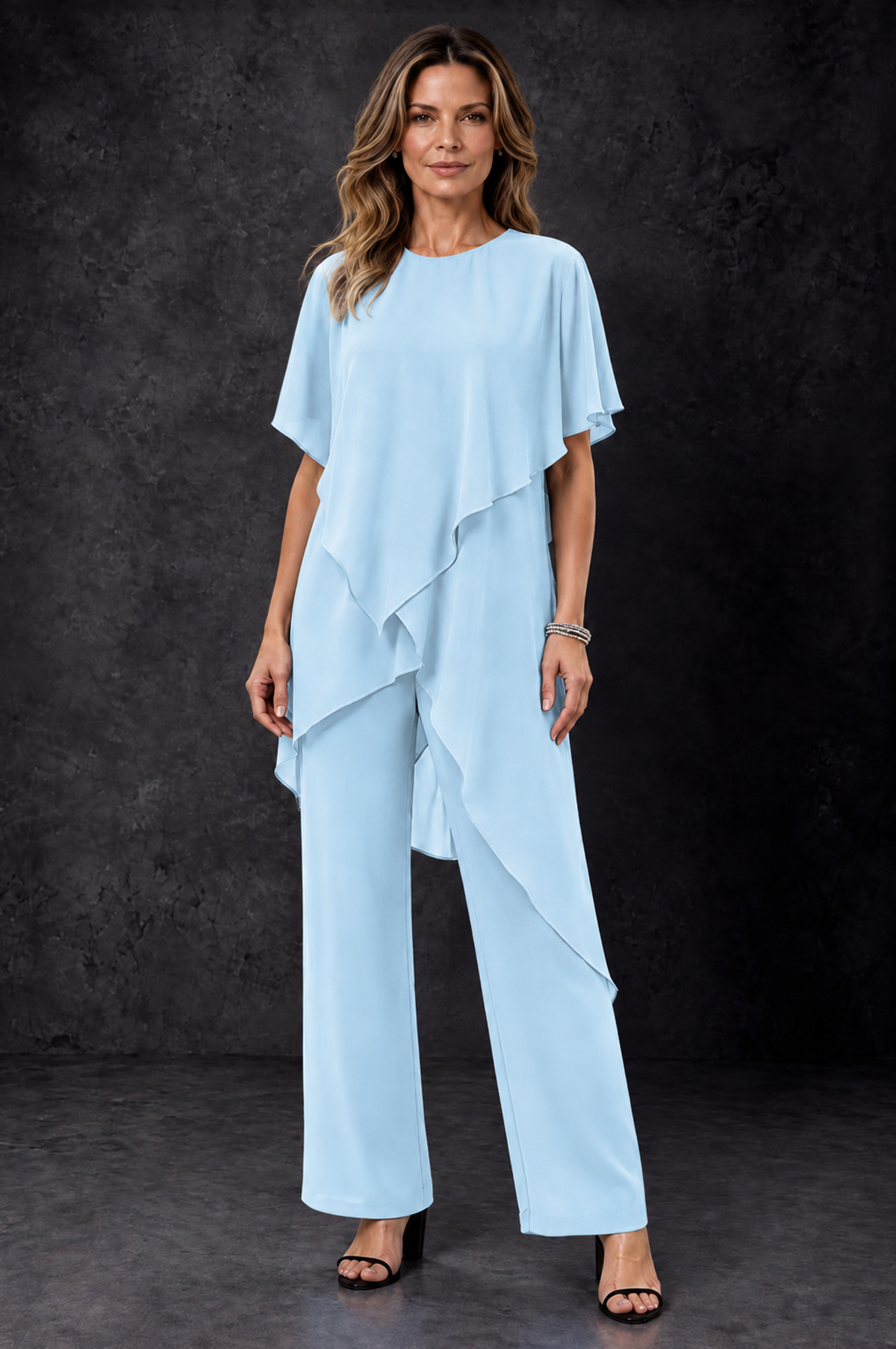 BOLODOO Light Blue Chiffon Two Piece Mother of the Bride Pant Suit - Light Blue - Light_Blue_1