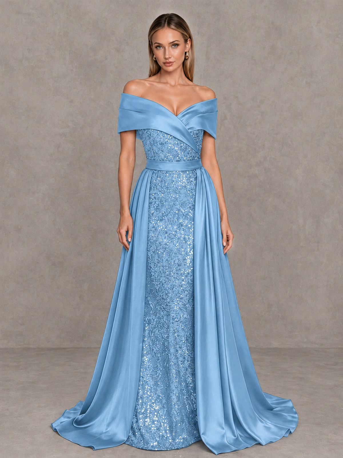 BOLODOO Light Blue Sequin Mermaid Evening Dress with Detachable Satin Overskirt and Sweep Train - Light Blue - Light Blue_1