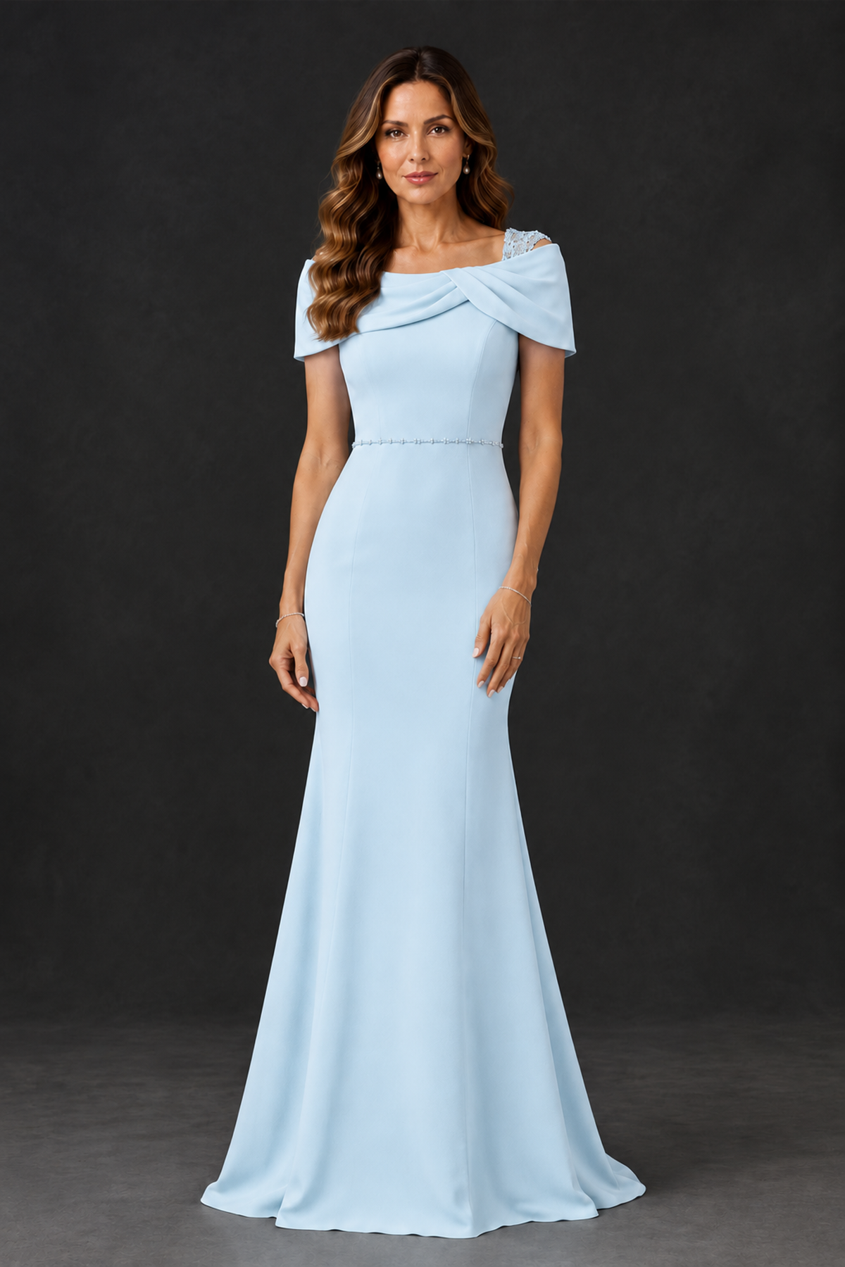 BOLODOO Light Blue Mother of the Bride Dress with Draped Cape Detail - Light Blue - Light_Blue_1