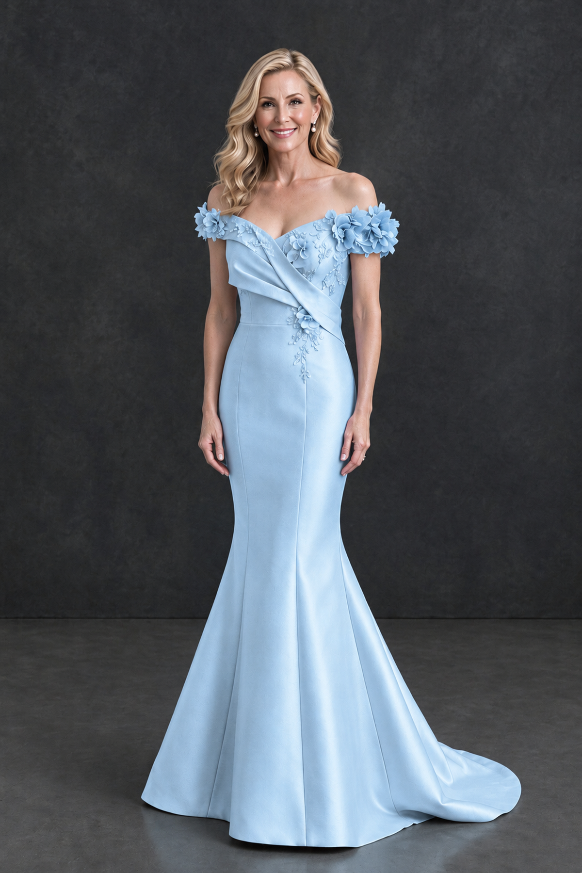 Light Blue Off-Shoulder Mermaid Mother of the Bride Dress | BOLODOO