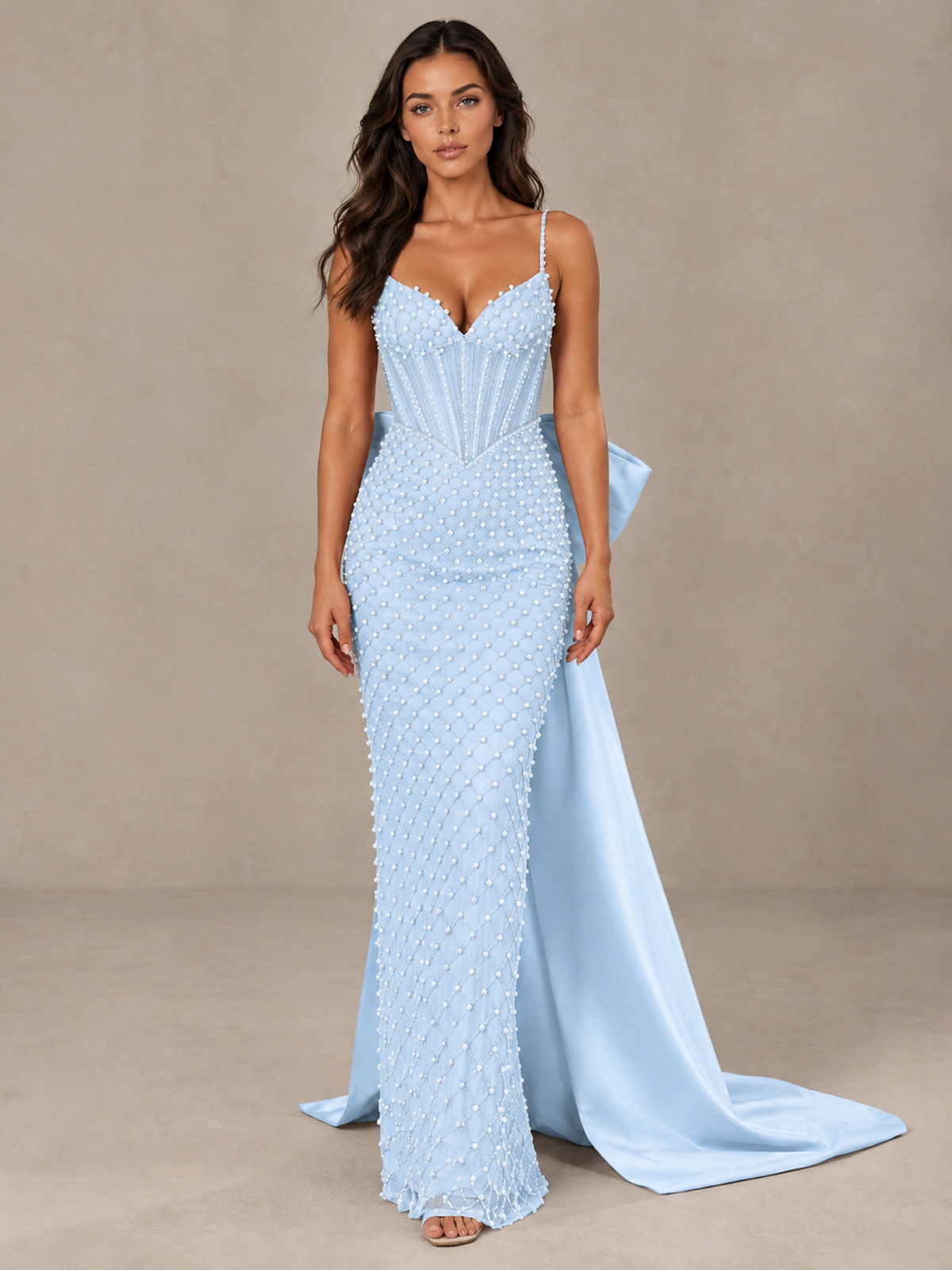 BOLODOO Light Blue Beaded Corset Prom Dress with Bow Train - Light Blue - Light_Blue_1