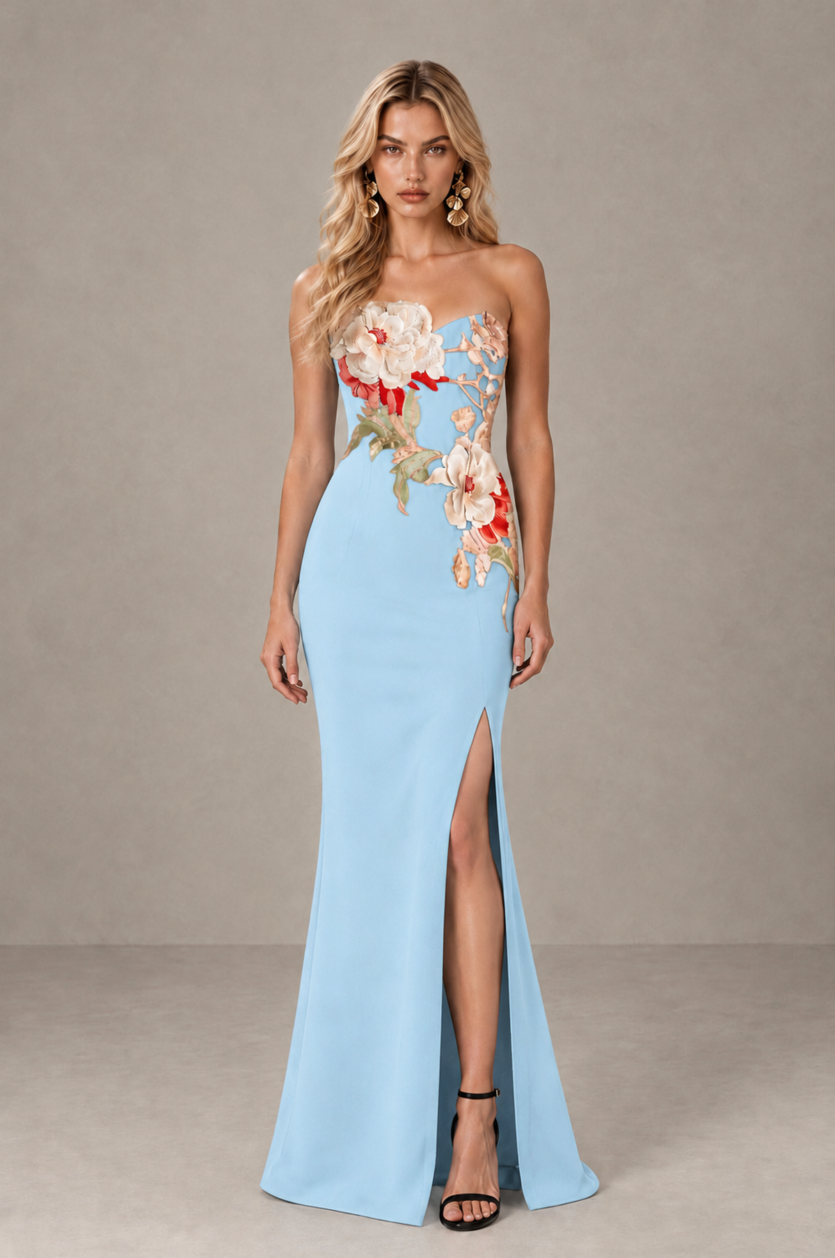 BOLODOO Light Blue Strapless Floral Mermaid Evening Dress with Slit - Light Blue - Light_Blue_1