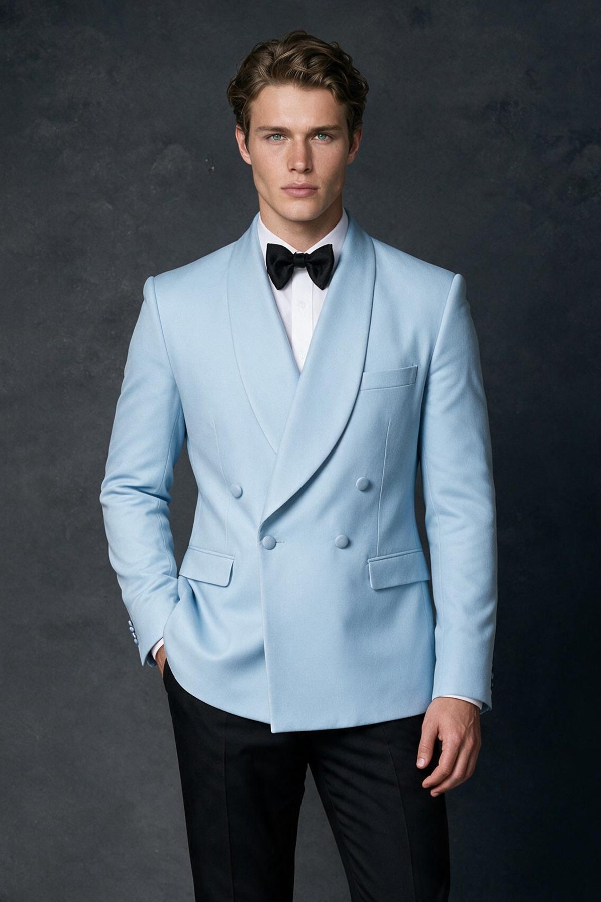 BOLODOO Men's Light Blue Double-Breasted Tuxedo Blazer – Shawl Lapel Formal Suit Jacket - Light Blue