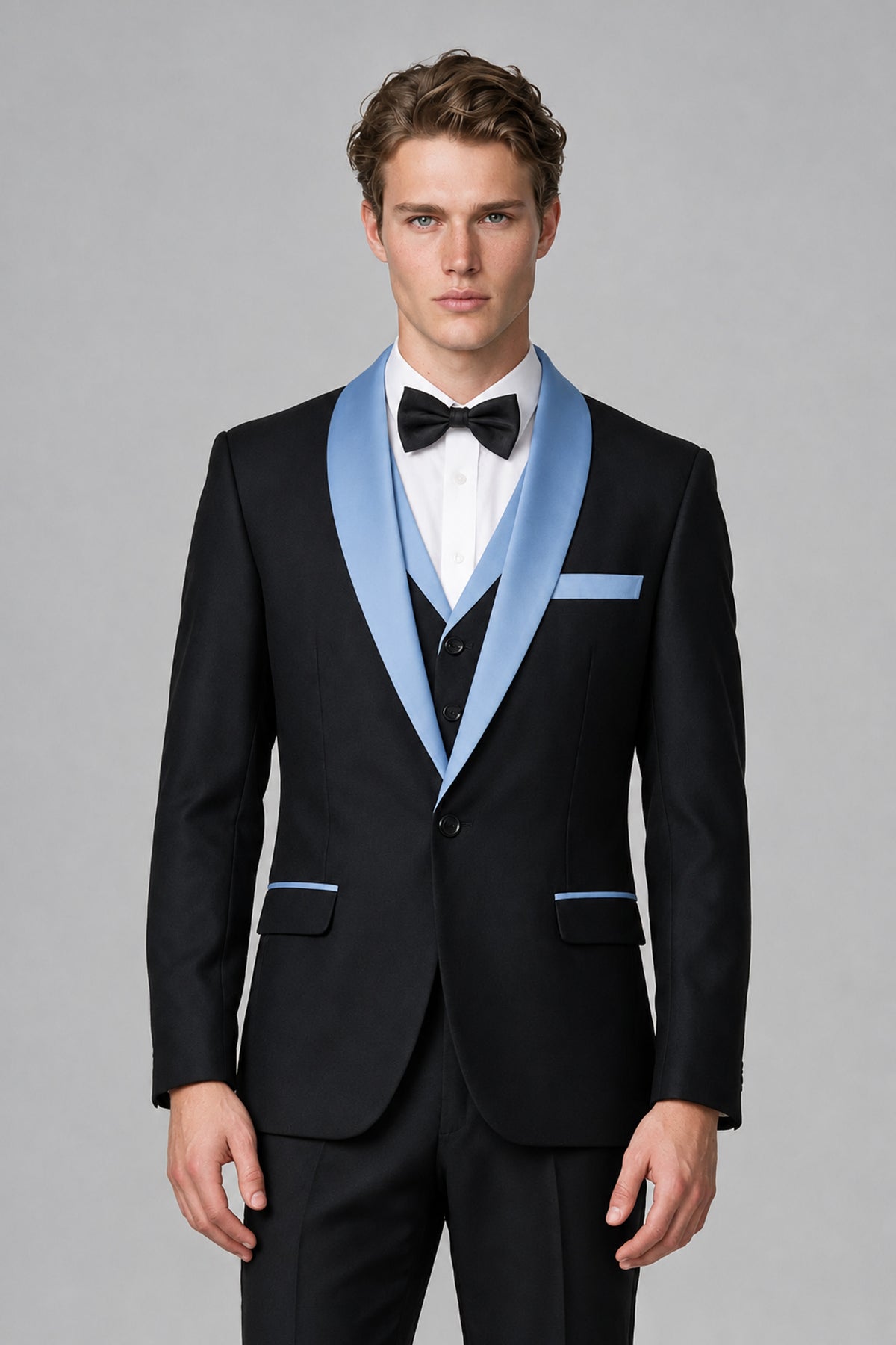 Bolodoo Men's Light Blue 3-Piece Shawl Lapel Tuxedo Suit - Light Blue - Light Blue_1