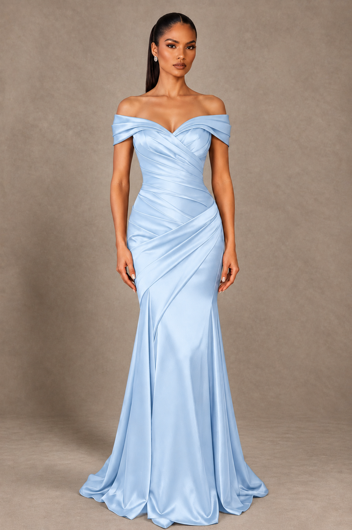 BOLODOO Light Blue Off-the-Shoulder Ruched Satin Mermaid Evening Dress - Light Blue - Light_Blue_1