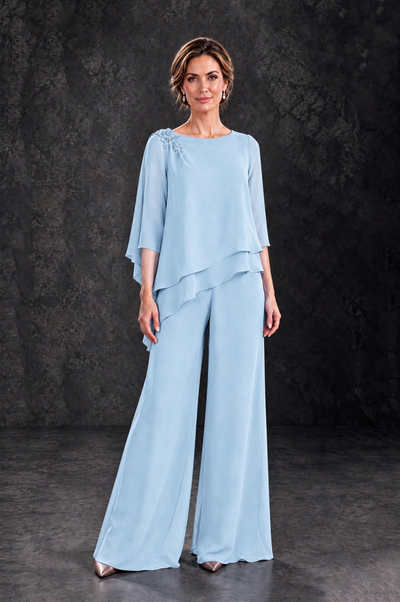 BOLODOO Light Blue Layered Wide-Leg Mother of the Bride Pant Suit - Light Blue - Light Blue_1
