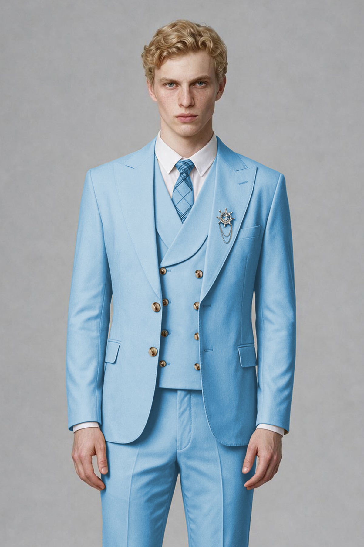 BOLODOO Men's Light Blue Two-Piece Wedding Suit – Jacket & Trousers - Light Blue