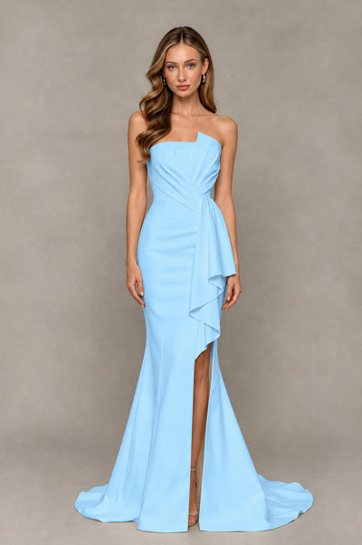 BOLODOO Light Blue Strapless Mermaid Evening Dress with Ruffle Slit and Train - Light Blue - Light Blue_1
