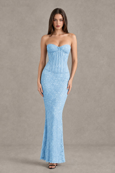 BOLODOO Light Blue Strapless Lace Corset Wedding Guest Dress - Light Blue - Light Blue_1