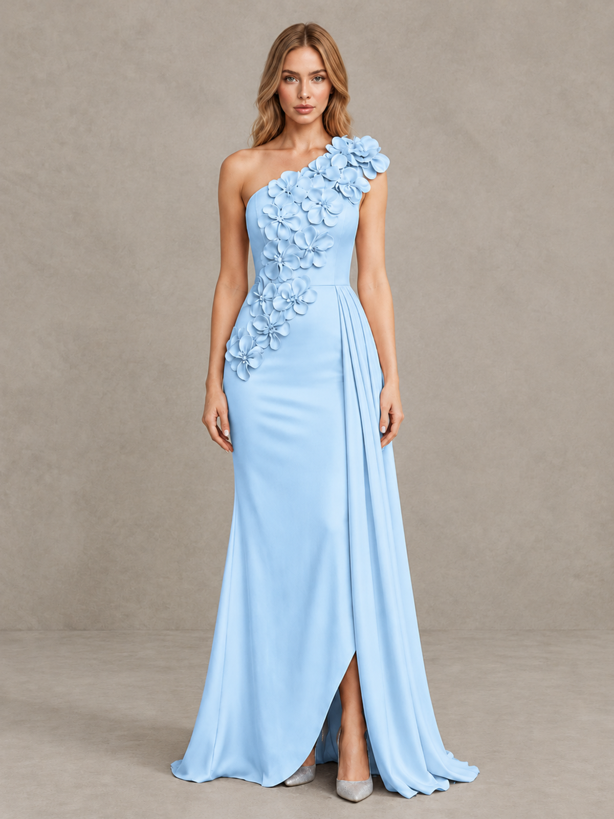 BOLODOO Light Blue One-Shoulder Satin Mermaid Evening Gown with 3D Floral Appliqué - Light Blue - Light Blue_1