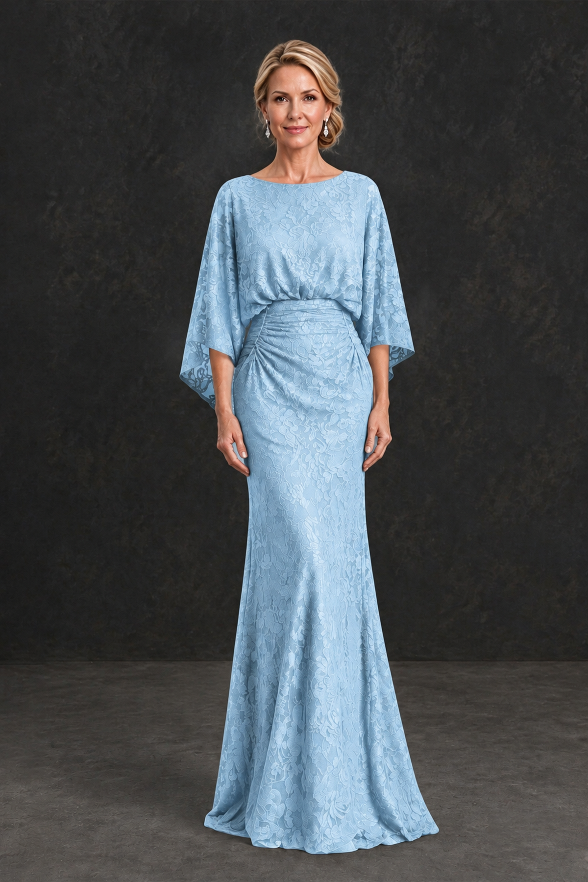 BOLODOO Light Blue Lace Flutter Sleeve Mother of the Bride Dress - Light Blue - Light Blue_1