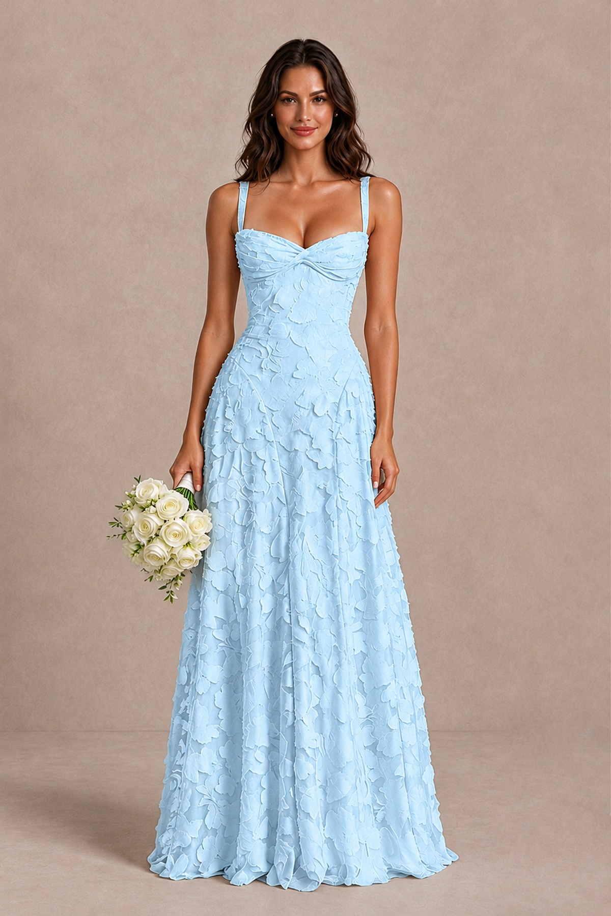 BOLODOO Light Blue Floral-Textured A-Line Dress with Lace-Up Back - Light Blue - Light Blue_1