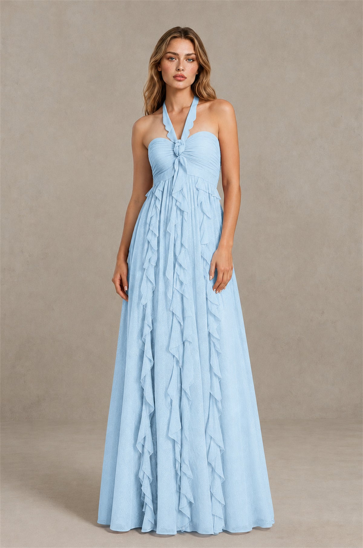 BOLODOO Light Blue Halter Ruffle A-Line Floor-Length Evening Dress - Light Blue - Light_Blue_1