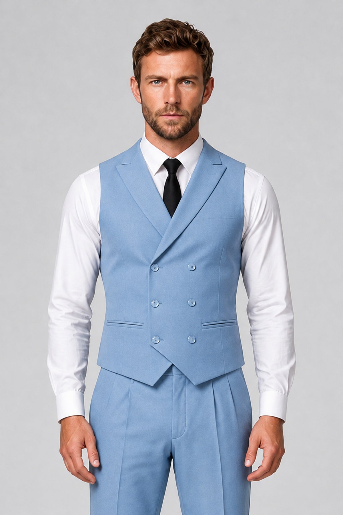 Bolodoo Men's Light Blue Double-Breasted Vest and Pants 2-Piece Suit - Light Blue - Light Blue_1