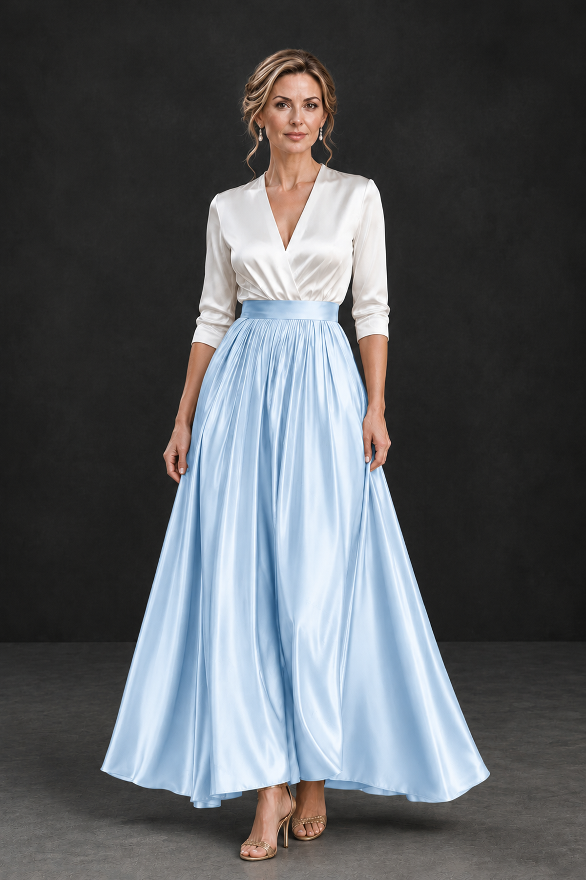 BOLODOO Light Blue and White V-Neck A-Line Mother of the Bride Dress - Light Blue - Light Blue_1