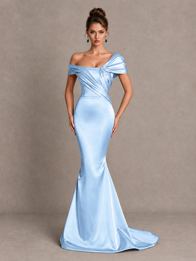 BOLODOO Light Blue Off-Shoulder Satin Mermaid Prom Dress - Light Blue - Light Blue_1