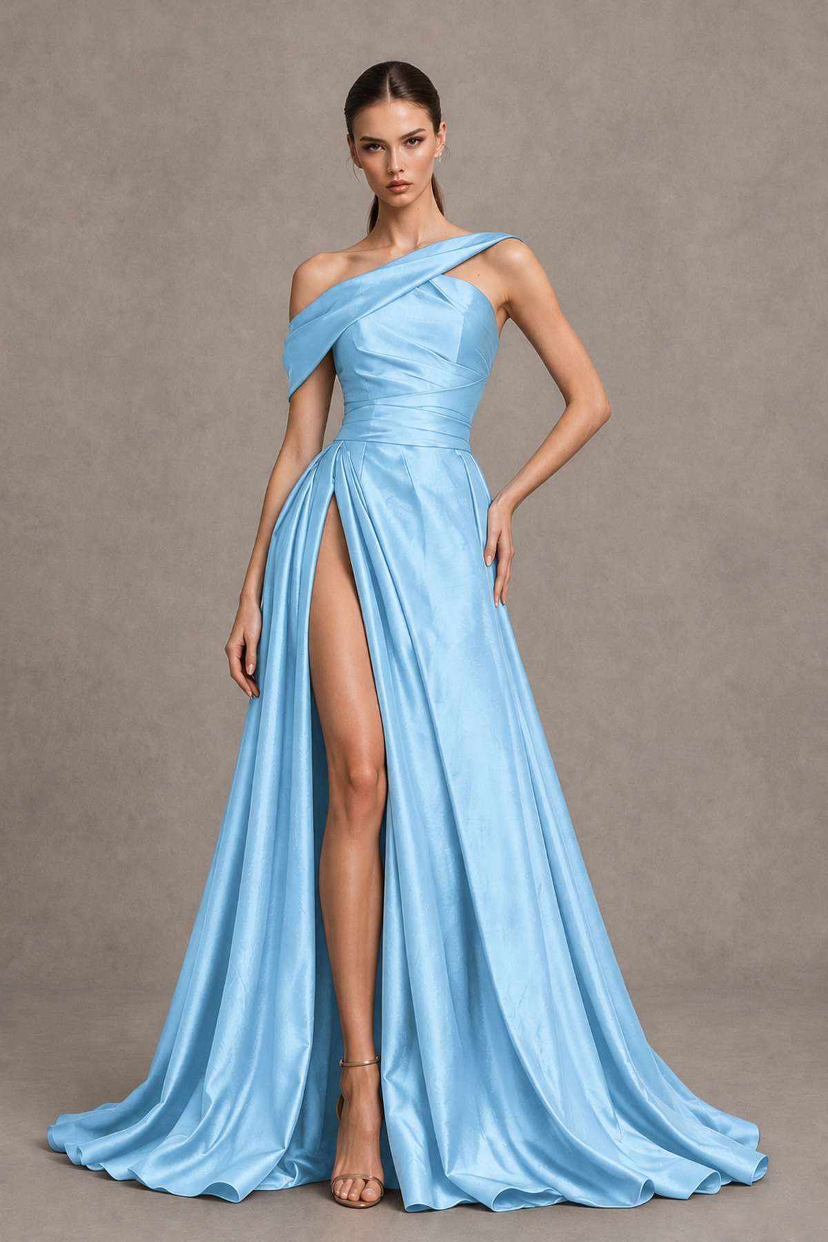 BOLODOO Light Blue Asymmetric Satin-Look A-Line Prom Dress with High Slit - Light Blue - Light Blue_1