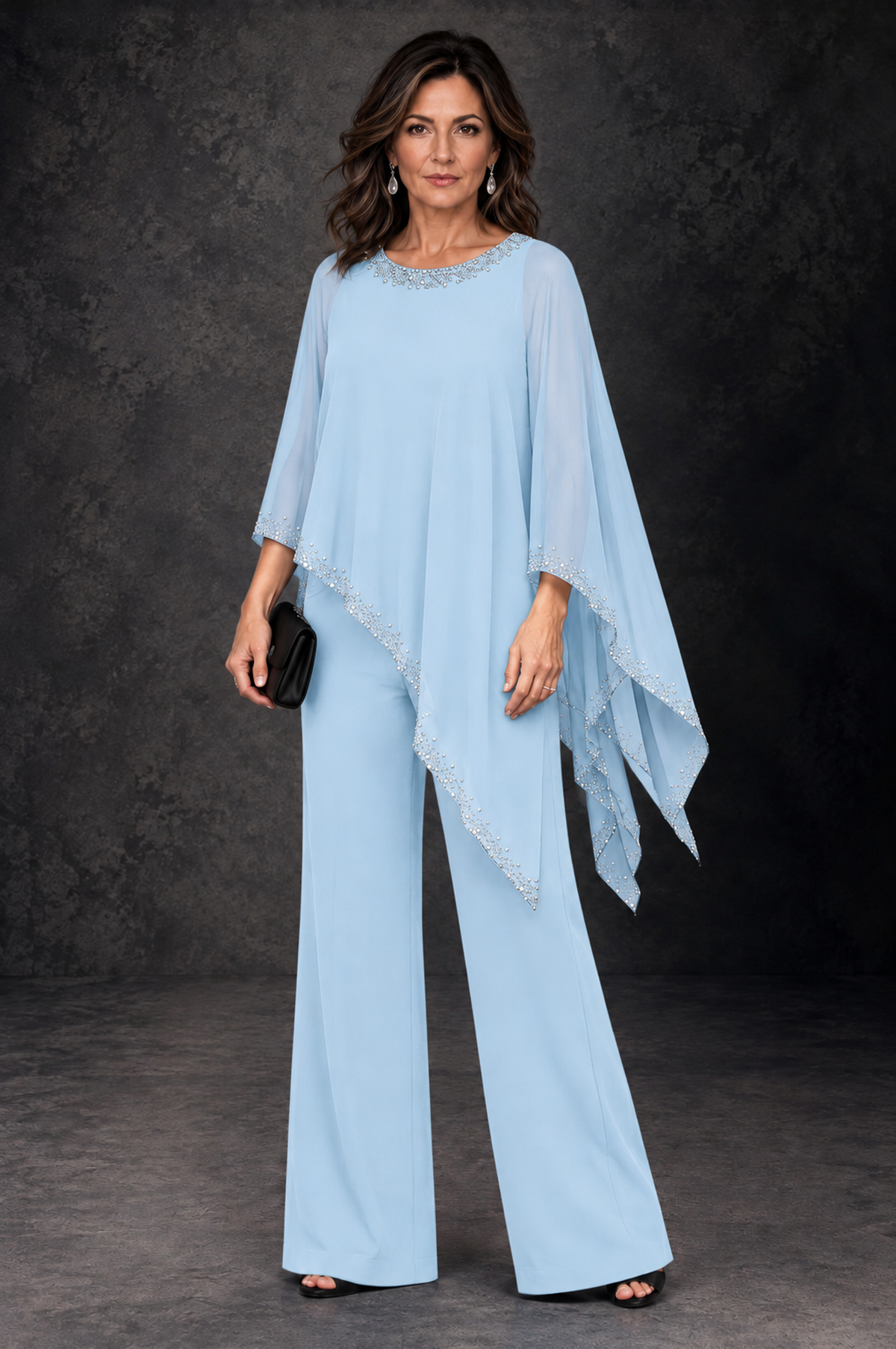 BOLODOO Light Blue Embellished Cape Mother of the Bride Pantsuit - Light Blue - Light_Blue_1