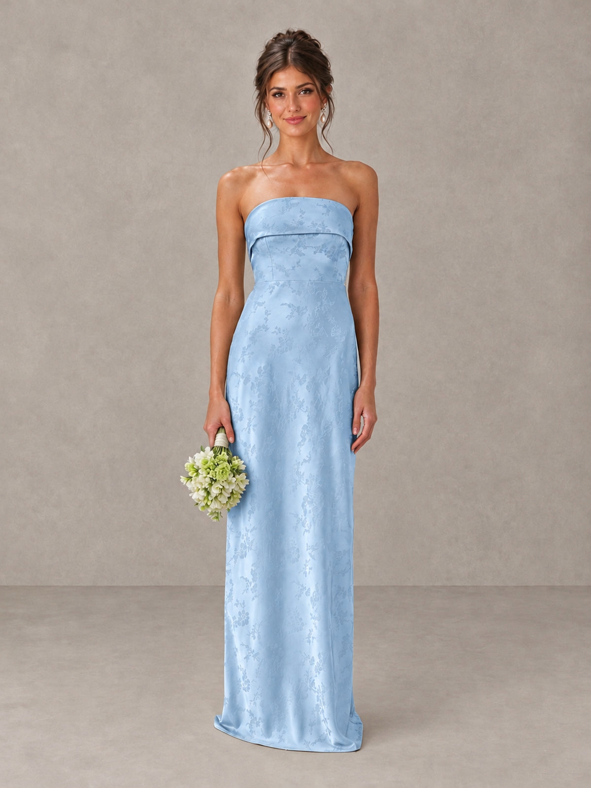 BOLODOO Light Blue Strapless Floral Bridesmaid Dress - Light Blue - Light Blue_1