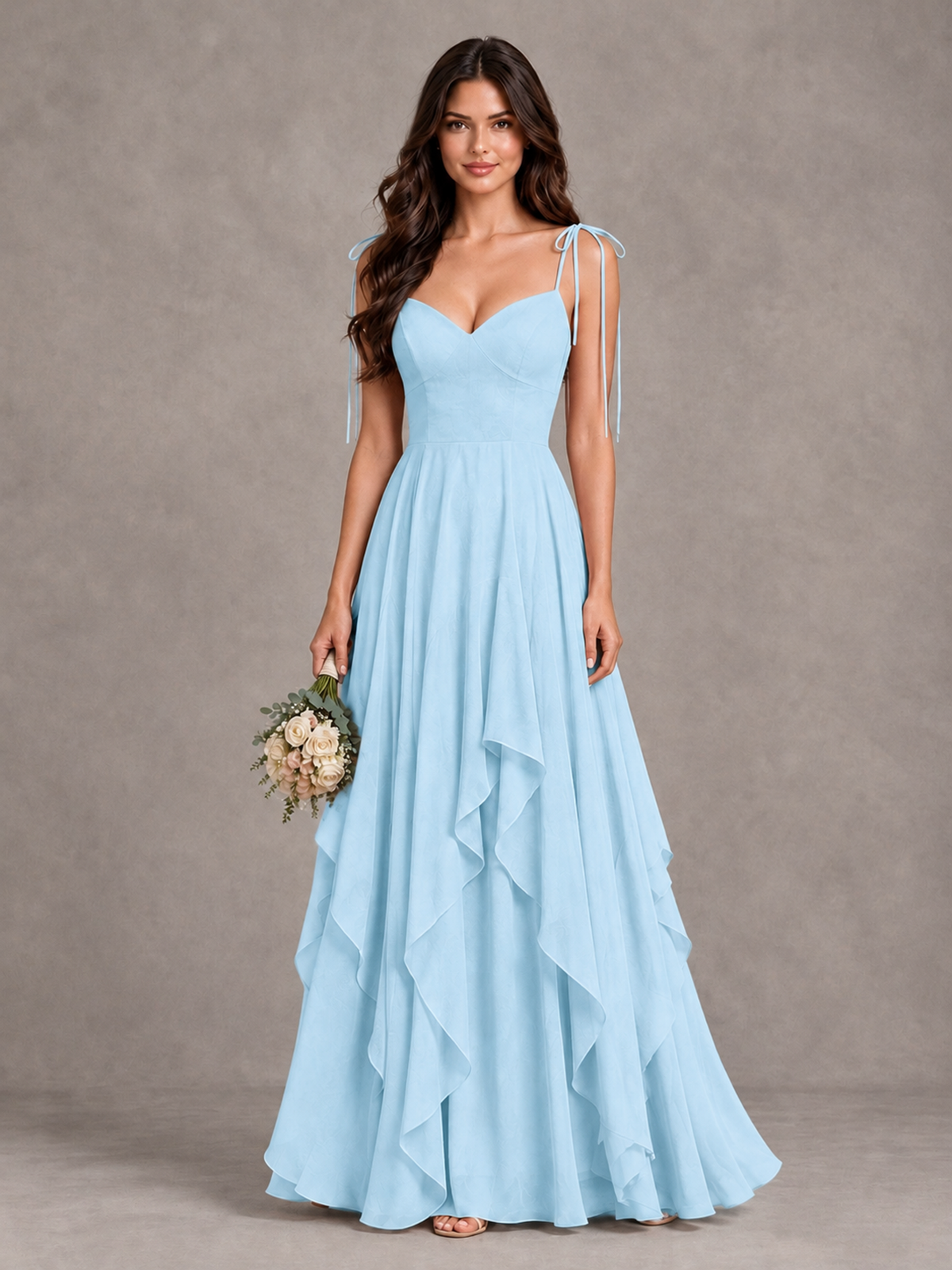 BOLODOO Light Blue Tie-Strap Ruffle A-Line Bridesmaid Dress - Light Blue - Light Blue_1