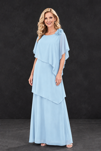 BOLODOO Light Blue Tiered Flutter Sleeve Mother of the Bride Maxi Dress - Light Blue - Light Blue_1