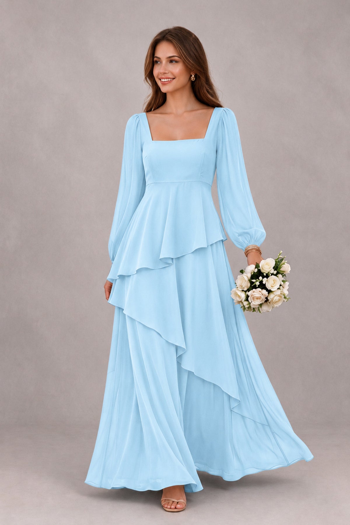 BOLODOO Light Blue Long Sleeve Ruffle Bridesmaid Dresses - Light Blue - Light Blue_1