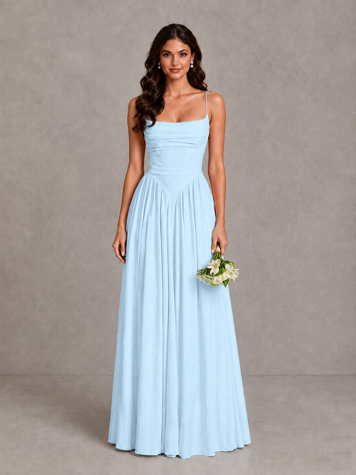 BOLODOO Light Blue Lace-Up Back A-Line Bridesmaid Dress - Light Blue - Light Blue_1