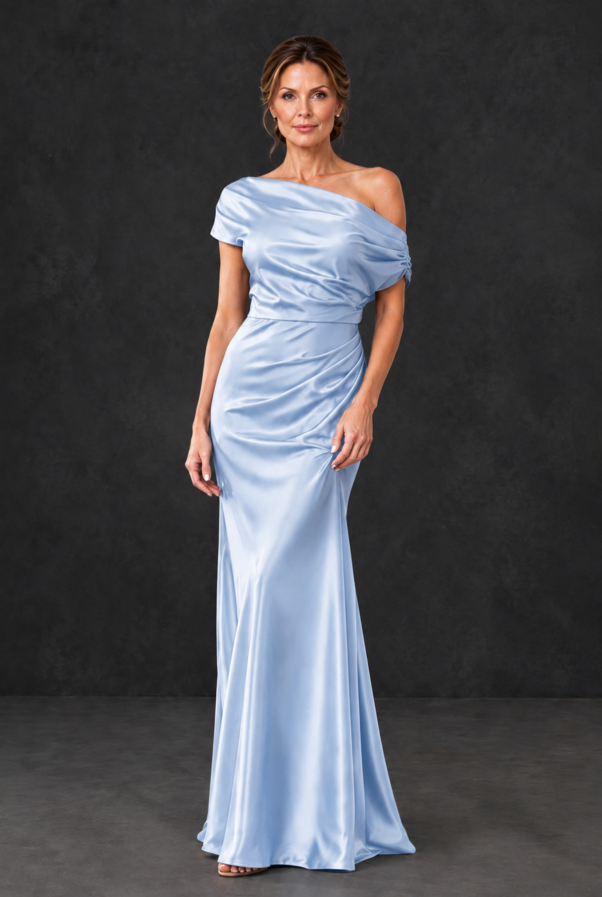 BOLODOO Light Blue Asymmetric Ruched Mother of the Bride Dress - Light Blue - Light_Blue_1