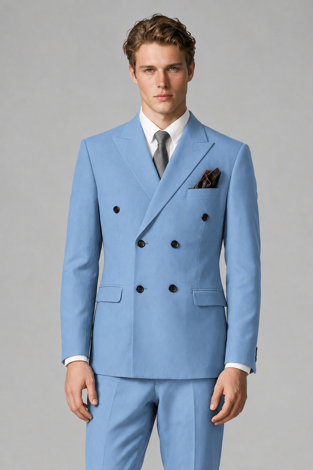 Bolodoo Men's Light Blue Double-Breasted Two-Piece Suit with Peak Lapels - Light Blue - Light Blue_1