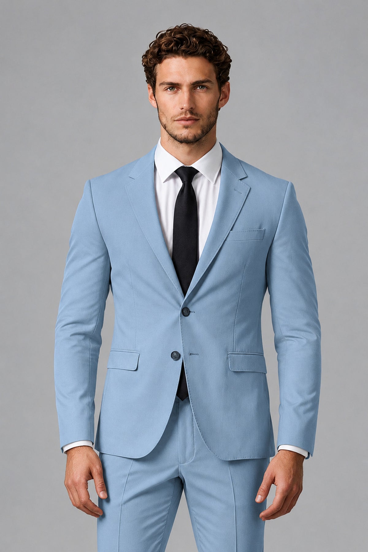Bolodoo Men's Light Blue Two-Piece Suit with Notch-Lapel Jacket & Trousers - Light Blue - Light_Blue_1