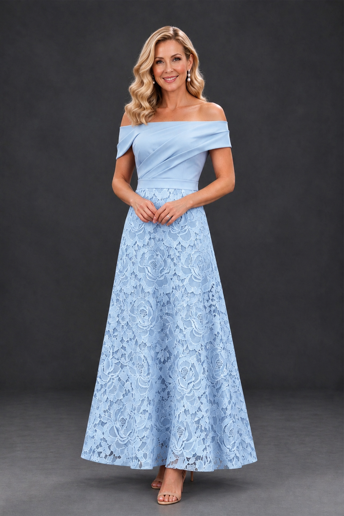 BOLODOO Light Blue Off-the-Shoulder Floral A-Line Mother of the Bride Dress - Light Blue - Light Blue_1