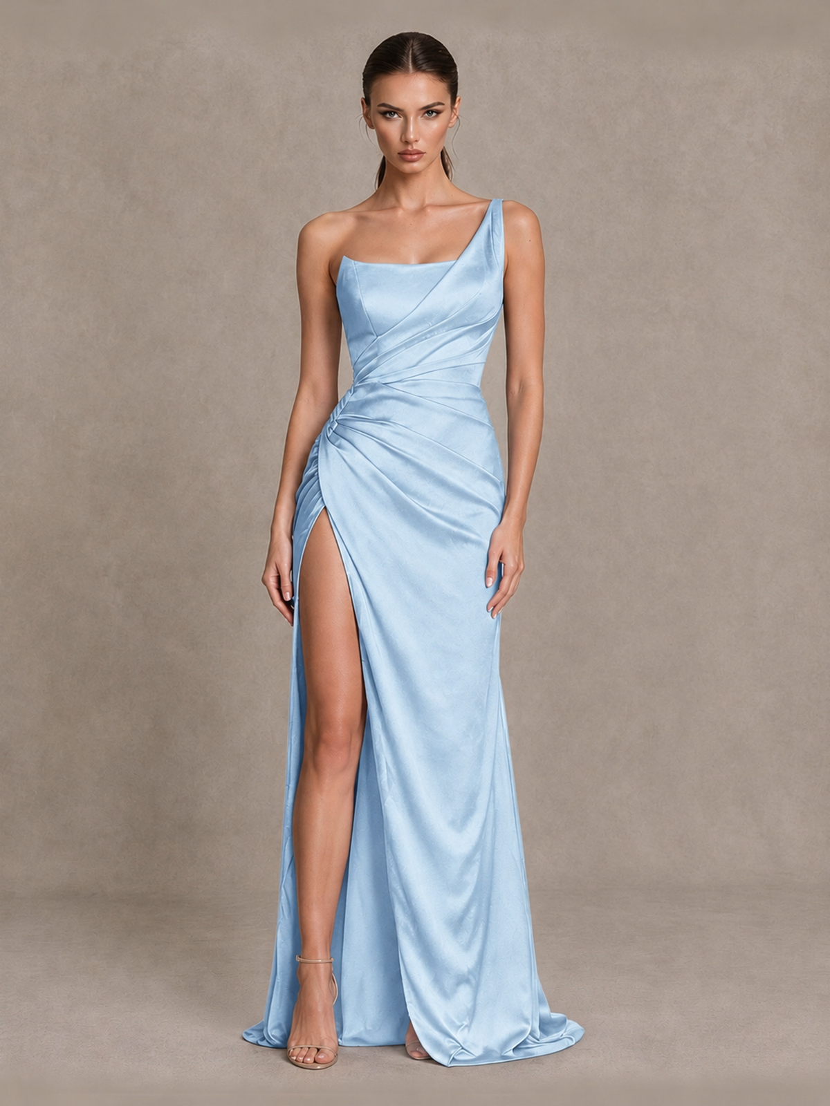 BOLODOO Light Blue One Shoulder Satin Evening Gown with High Slit and Sweep Train - Light Blue - Light Blue_1