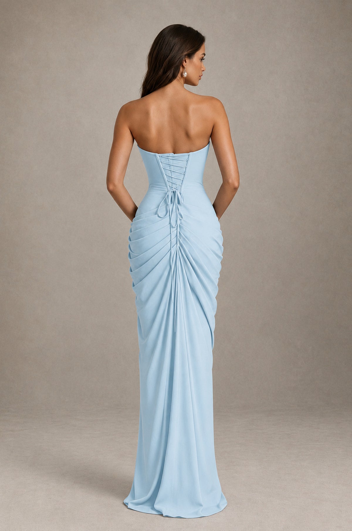 BOLODOO Strapless Draped Maxi Dress - Light Blue Backless Evening Gown with High Slit - Light Blue - Light Blue_2