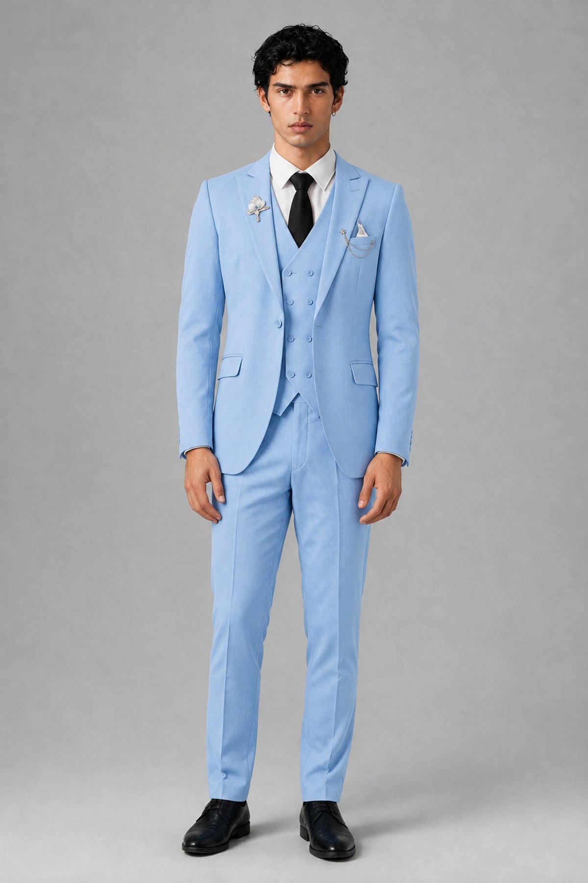 Bolodoo Men's Light Blue 2-Piece Suit – Notch Lapel Jacket & Trousers - Light Blue - Light_Blue_2