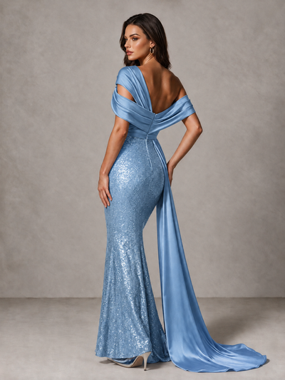 BOLODOO Light Blue Sequin Mermaid Evening Dress with Off-Shoulder Satin Drape and Sweep Train - Light Blue - Light Blue_2
