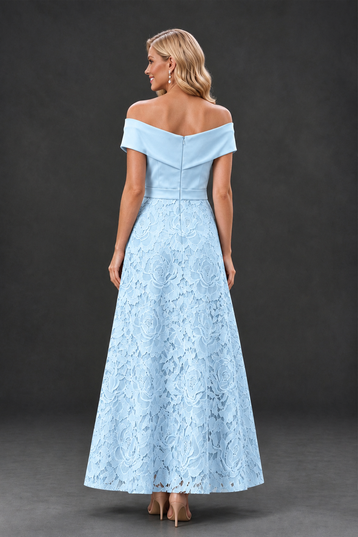BOLODOO Light Blue Off-the-Shoulder Floral A-Line Mother of the Bride Dress - Light Blue - Light Blue_2