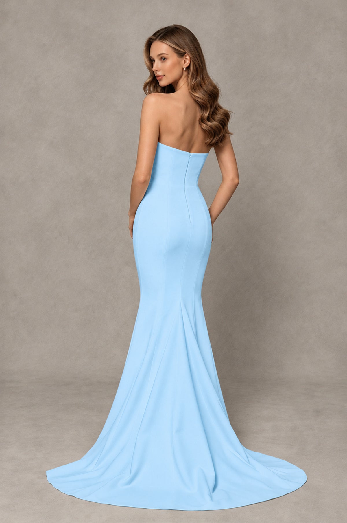 BOLODOO Light Blue Strapless Mermaid Evening Dress with Ruffle Slit and Train - Light Blue - Light Blue_2