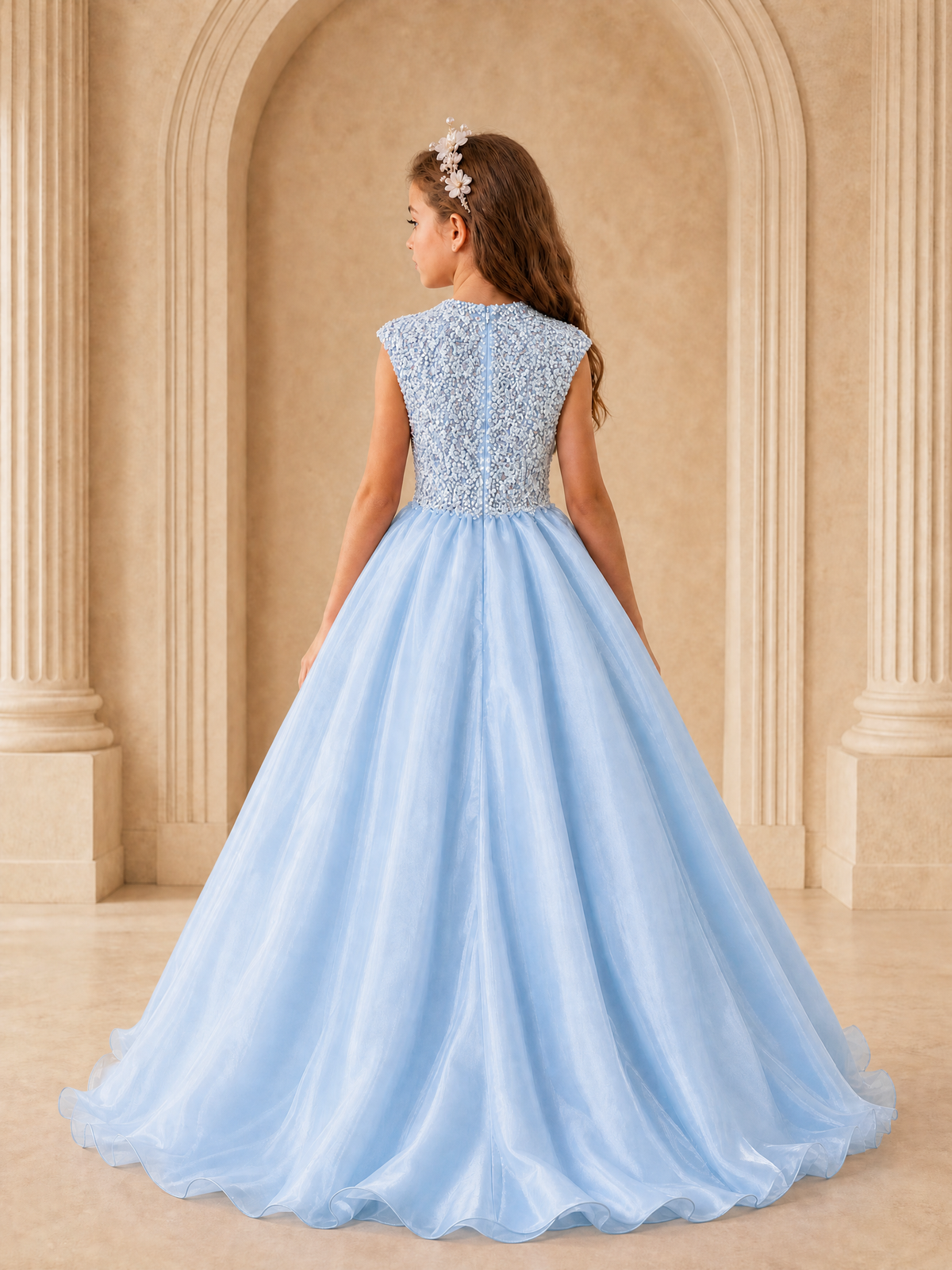 BOLODOO Light Blue Sequin Tulle Flower Girl Dress with Cap Sleeves - Light Blue - Light Blue_2