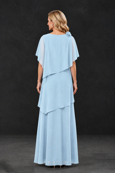 BOLODOO Light Blue Tiered Flutter Sleeve Mother of the Bride Maxi Dress - Light Blue - Light Blue_2