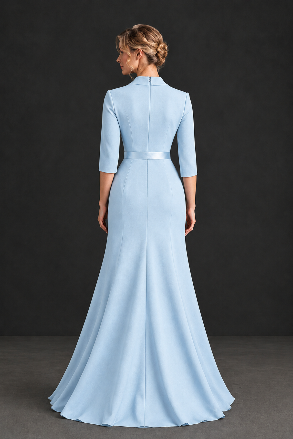 BOLODOO Light Blue Lapel Ruffle Mother of the Bride Dress with Belt - Light Blue - Light Blue_2