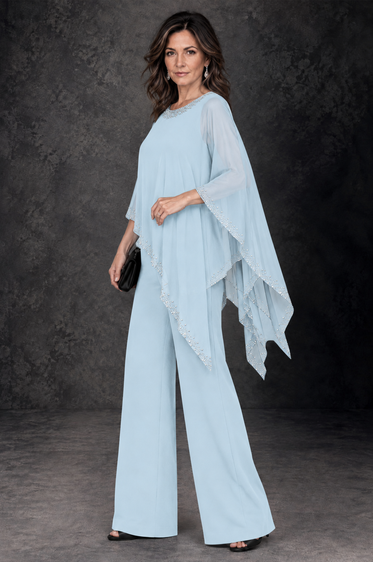 BOLODOO Light Blue Embellished Cape Mother of the Bride Pantsuit - Light Blue - Light_Blue_2