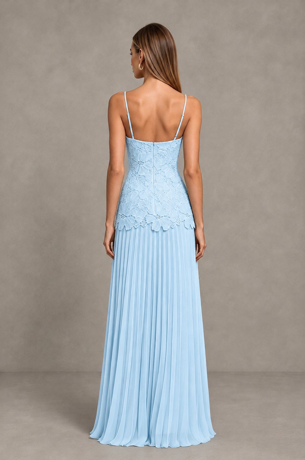 BOLODOO Light Blue Lace Bodice Pleated Wedding Guest Dress - Light Blue - Light Blue_2