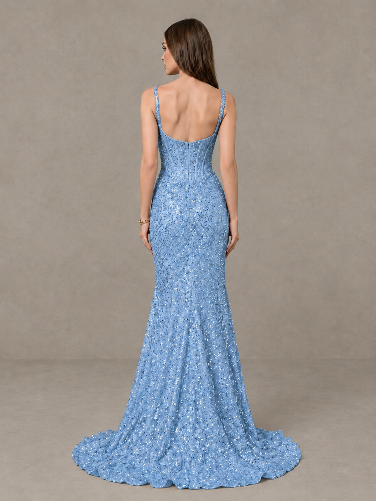 BOLODOO Light Blue Sequin Corset Evening Gown with High Slit - Light Blue - Light Blue_2