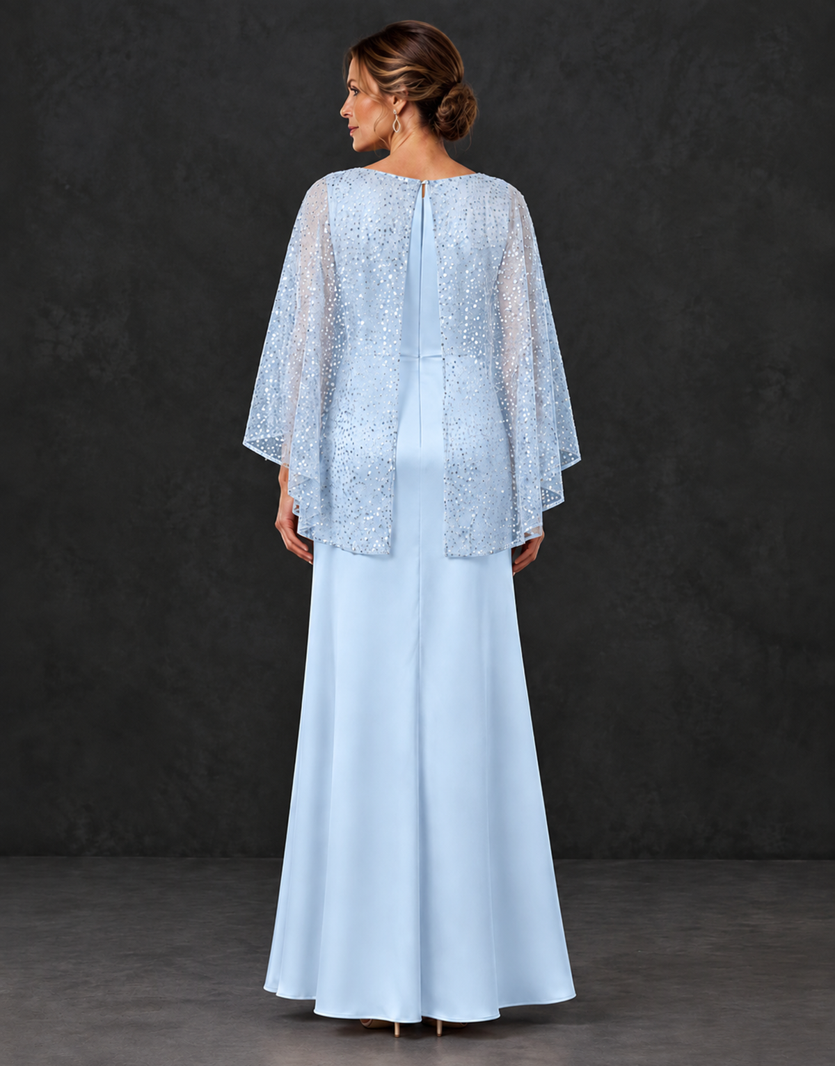 BOLODOO Light Blue Sparkle Cape Sleeve Mother of the Bride Dress - Light Blue - Light_Blue_2