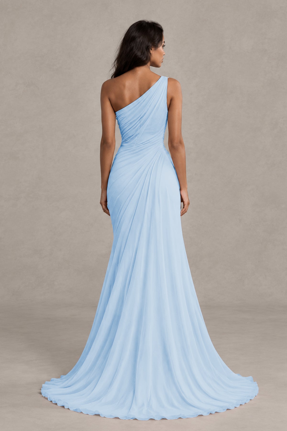 BOLODOO Light Blue One-Shoulder Floral Ruched Maxi Dress - Light Blue