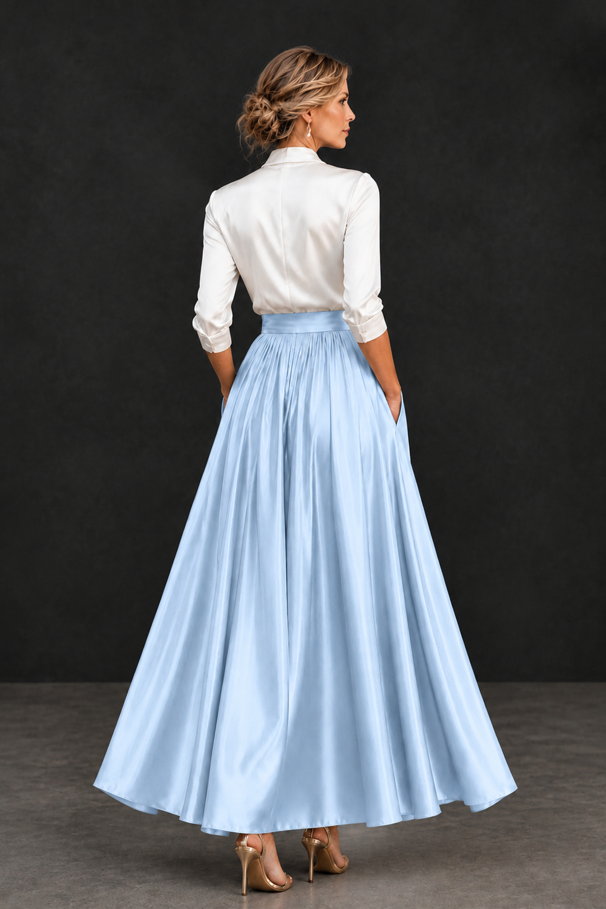 BOLODOO Light Blue and White V-Neck A-Line Mother of the Bride Dress - Light Blue - Light Blue_2