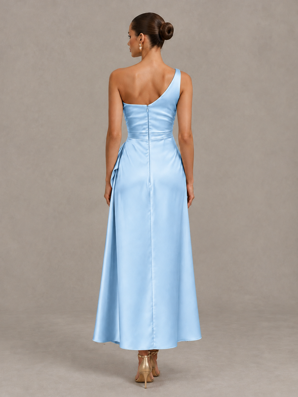 BOLODOO Light Blue One Shoulder Satin Cocktail Dress with Draped A-Line Skirt - Light Blue - Light Blue_2