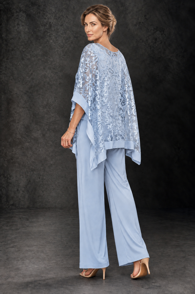 BOLODOO Light Blue Floral Cape Mother of the Bride Pant Suit - Light Blue - Light_Blue_2